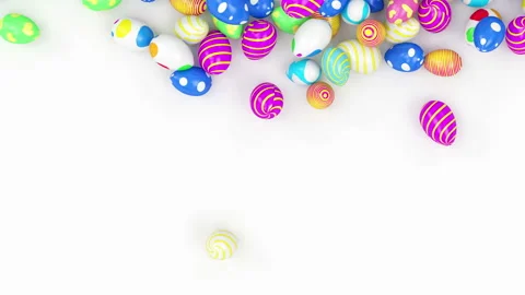 Group of Painted Easter Eggs roll down on white background with Alpha Matte Stock-Footage 122829862