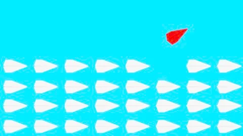 Group of paper plane in one direction and one pointing in different way Illustrazione stock