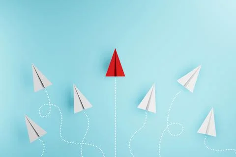 Group of paper plane in one direction and with one individual pointing in the Stock Illustration