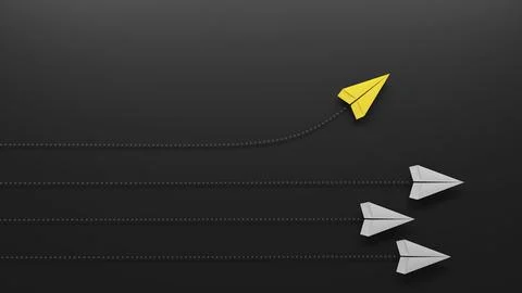 Group of paper planes flying in one direction and one turning in another Stock Illustration