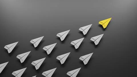 Group of paper planes flying in one direction and one is the leader. Business Stock Illustration