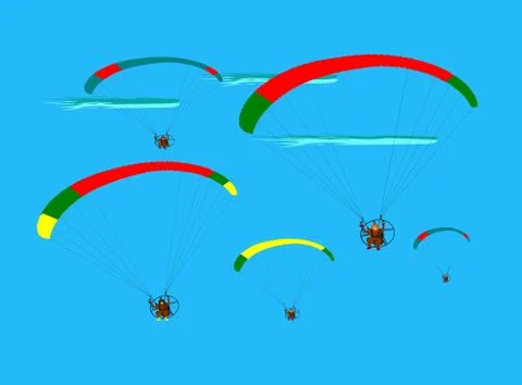 Group of para gliding flying on the sky cloud blue background,team work show fly Stock Illustration