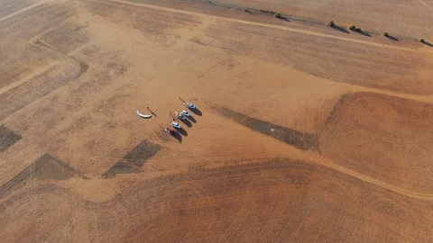Group of parachutist flying and getting ready for takeoff closed to the Stock Footage 118423800
