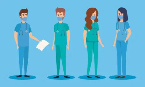 Group of paramedic with face mask Illustrazione stock