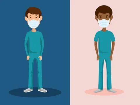 Group paramedics using face mask isolated icon Illustrazione stock