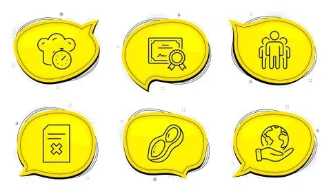 Group, Peanut and Delete file icons set. Cooking timer sign. Managers Stock Illustration