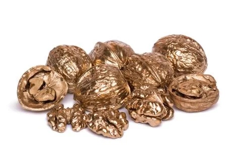 Group of peeled walnut kernels isolated on white background Stock Photos