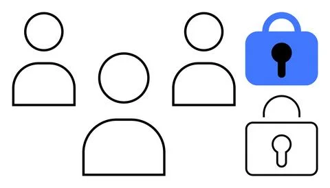 Group of People and Security Lock Icons Representing Data Protection Illustrazione stock