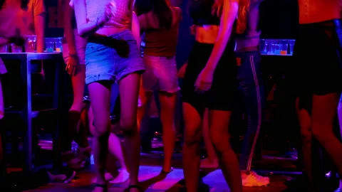 Group of people are partying in the pub and dancing merrily and having fun Видео 201644862