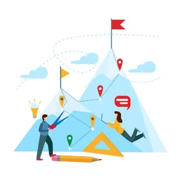 A group of people are working on the implementation of the plan. Teamwork con Stock Illustration