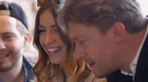 Group of people in the cafe at the table. People talk and drink coffee. Video stock 66952783
