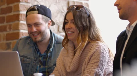 Group of people in the cafe at the table. People talk and drink coffee Video stock 66953675