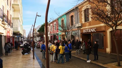 Group of people celebrating a Fallas event on Calle de la Mar 動画素材 331318601