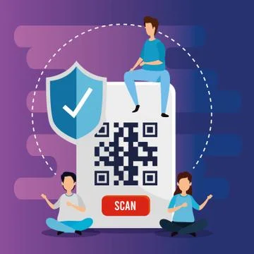 Group people with code qr and icons Illustrazione stock