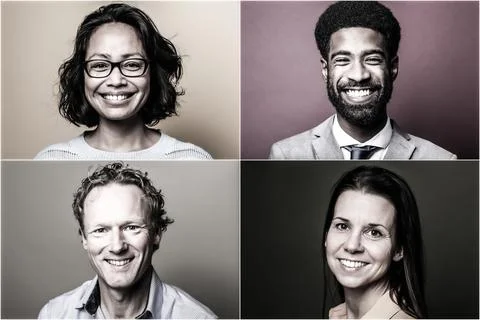 Group of people in a collage Stock Photos