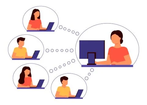 Group of people communicate over Internet at distance. Communication, meeting Stock Illustration