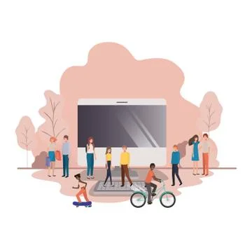 Group of people with computer desktop avatar character Stock Illustration