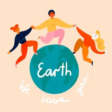 Group of people is dancing around the Earth globe Stock Illustration