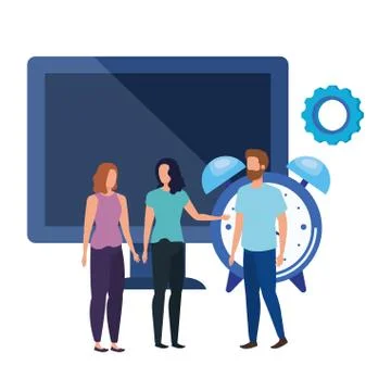 Group of people with desktop computer Stock Illustration