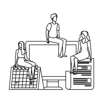 Group of people with desktop computer Stock Illustration