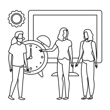 Group of people with desktop computer Illustrazione stock