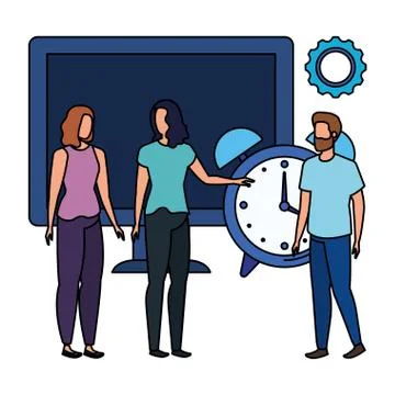 Group of people with desktop computer Stock Illustration