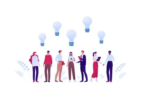 Group of people of different ethnic work togerther with light bulb idea sign. Stock Illustration