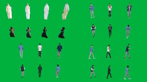 A group of people in different poses on green screen and walking together Vídeos de archivo 333002572