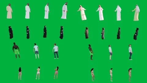 A group of people in different poses on green screen and standing front Vídeos de archivo 333002871