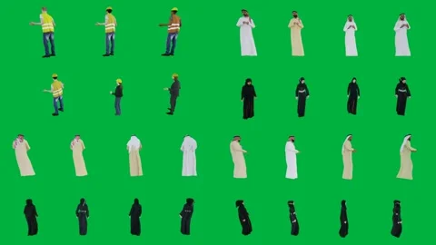 A group of people in different poses on green screen and standing front Vídeos de archivo 333002873
