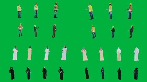 A group of people in different poses on green screen and standing front Vídeos de archivo 333002909