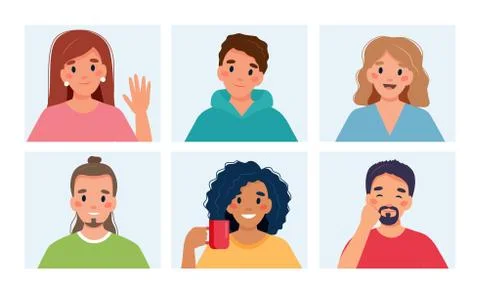 Group of people doing group call. Online meeting via video conference. Vector Illustration