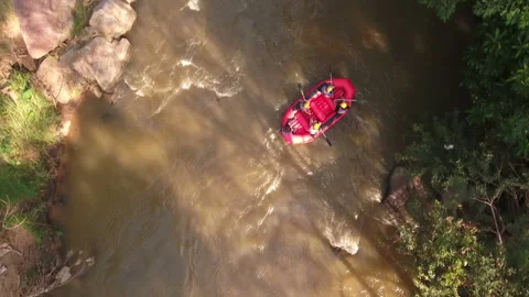 Group of people doing rafting at the river in Thailand Stock Footage 233165277