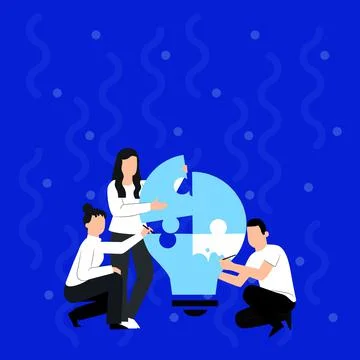 Group Of People Drawing Helping Each Other Building Large Light Bulb Jigsaw Ilustración de archivo