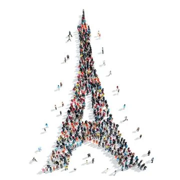Group  people  Eiffel Tower Ilustração Stock