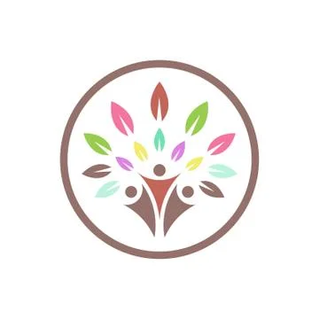Group of people embracing tree or nature inside circle vector illustration is Stock Illustration