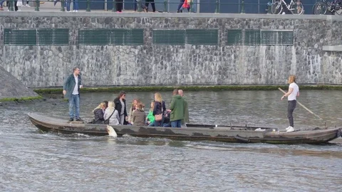 Group of people enjoying their river cruise Stock Footage