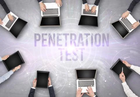 Group of people in front of a laptop, security concept Stock Photos