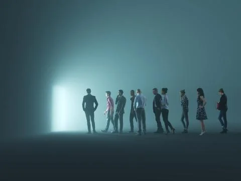 Group of people go to the light Stock Illustration