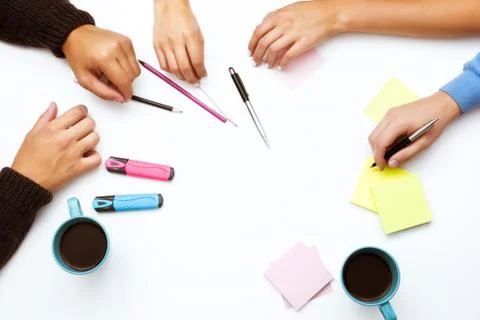 Group of people hands table work space concept Stock-Fotos