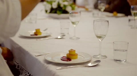 A group of people having a gourmet dinner: appetizer. Vídeo Stock 62473185