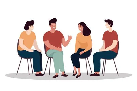Group of people having a nice discussion at a work meeting, vector illustration Stock Illustration