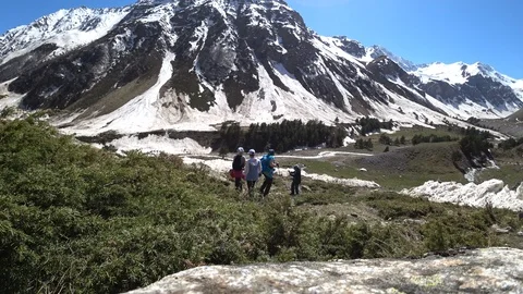 A group of people hiking in the mountains Stock Footage 89815146