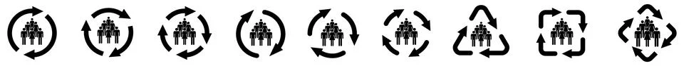 Group of people icon in arrows forming cycle, two three and four arrow versio 스톡 일러스트
