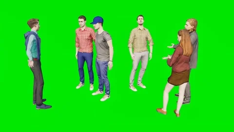 Group of people interacting and talk . set on a 3d animated green screen Видео 329596934