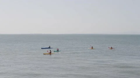 A Group of People Kayaking in Tejo River in Lisbon near Vasco da Gama Stock Footage 158090674