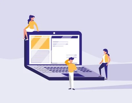 Group of people with laptop computer Stock Illustration