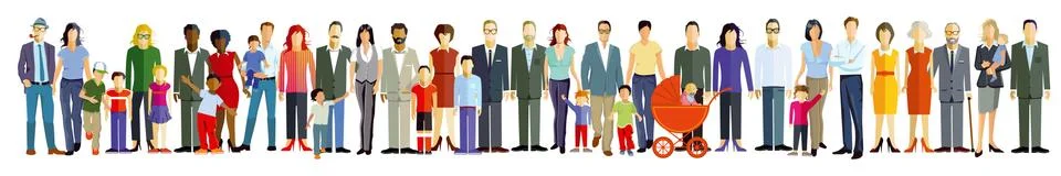 Group Of People In Line, Crowd Stock Illustration