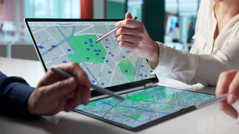 Group Of People Looking At A Digital Map Stock Footage 337224940