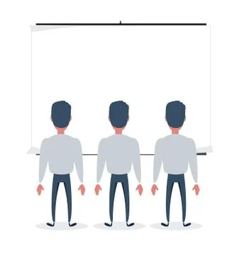A group of people looking at an empty ad board or painting. Stock Illustration